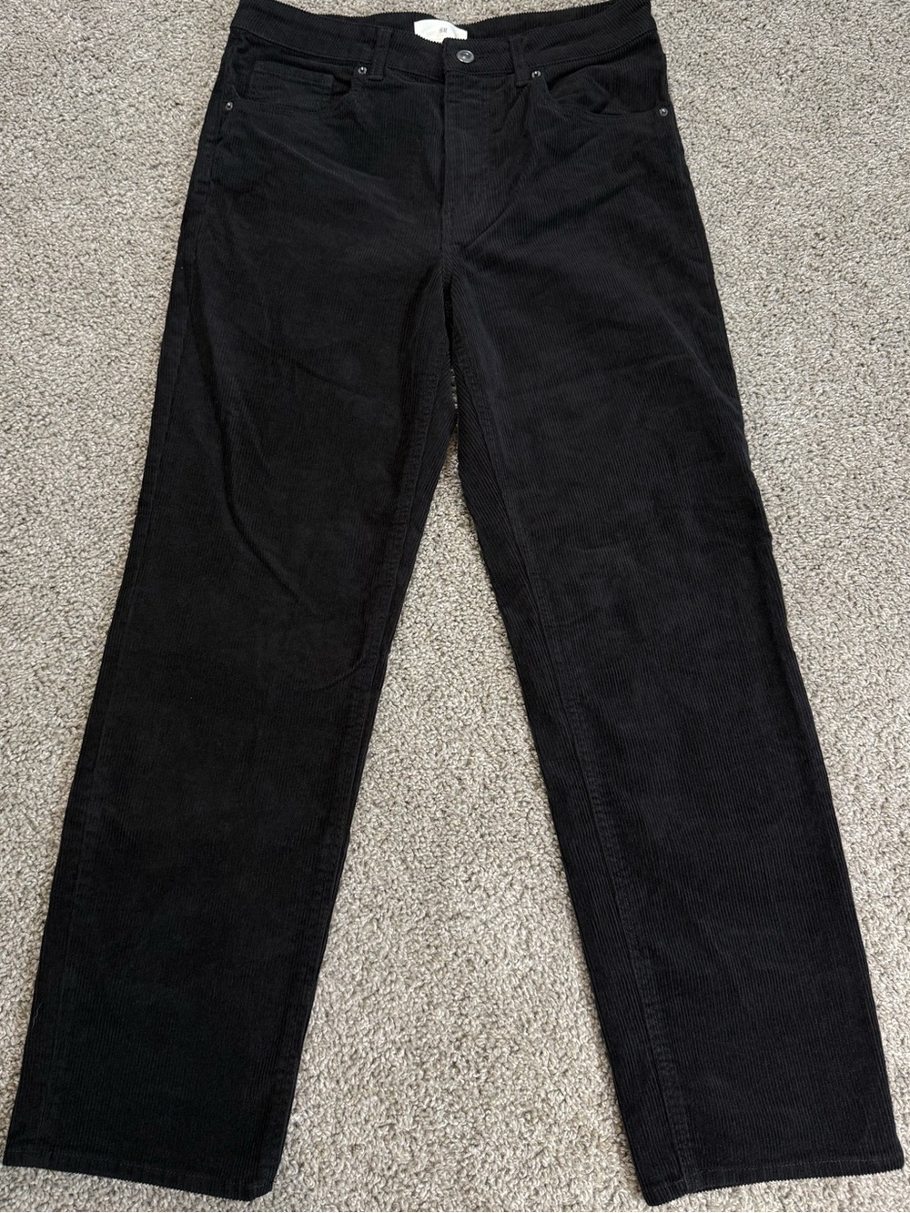H&M Women’s Black Corduroy Straight-Leg Pants Flat Front Pockets size 10